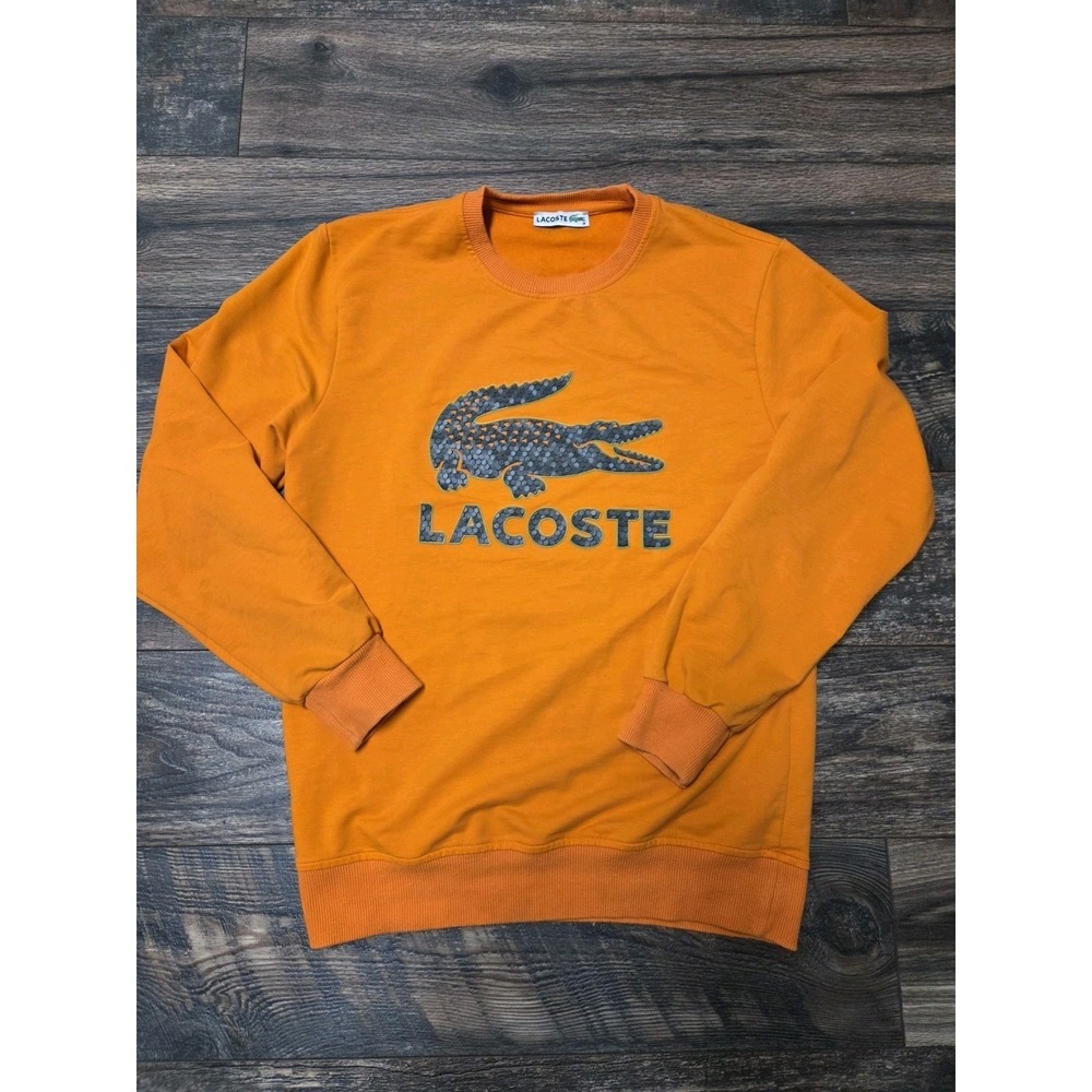 Lacoste Pullover Sweatshirt Size MEDIUM Orange 3D Graphic Logo‎ Unisex